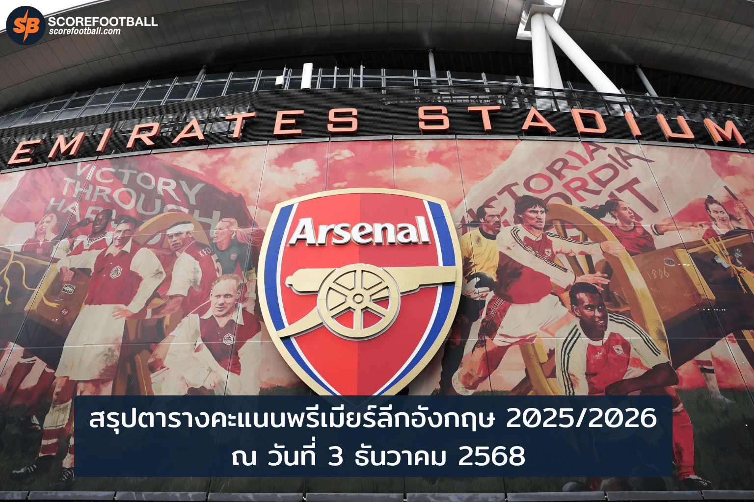 ตารางคะแนนพรีเมียร์ลีก อังกฤษ 2025-2026 ล่าสุด อาร์เซนอลนำจ่าฝูง ณ วันที่ 3 ธันวาคม